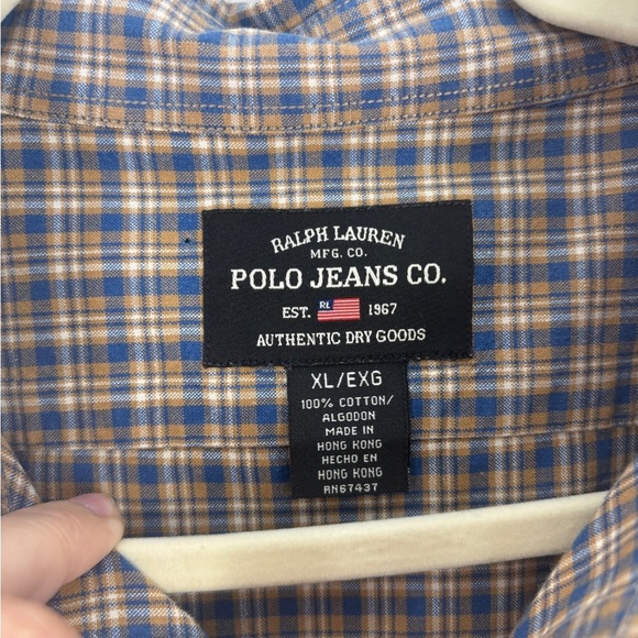 Polo Jeans Ralph Lauren Beige and Blue Checkered button down shirt - Picture 4 of 9